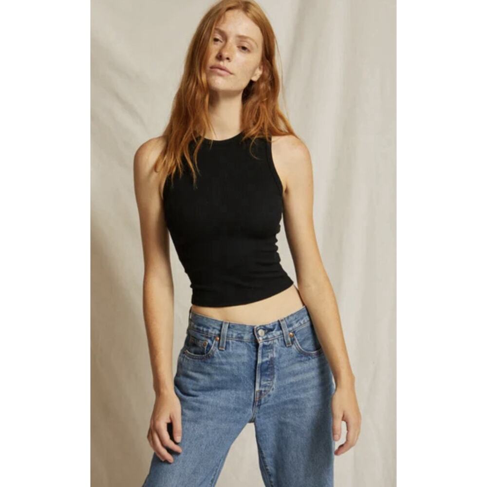 Perfect White Tee Gigi Ribbed Cotton Crop‎ Tank XS Black Minimalist Casual